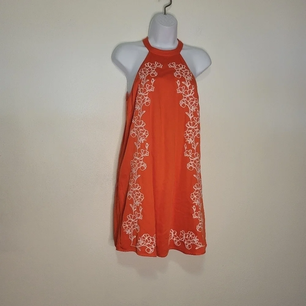 Lulu's size xs Fabiola coral orange embroidered shift dress
